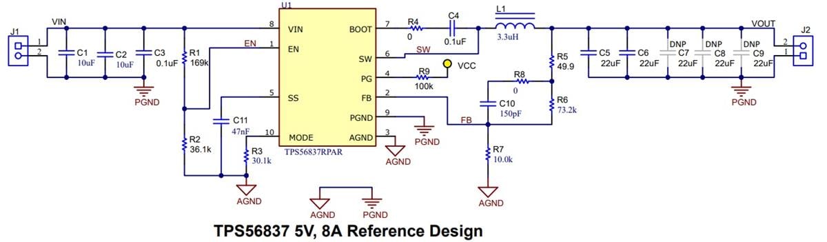Application Circuit Diagram - Texas Instruments TPS5683x Synchronous Buck Converter