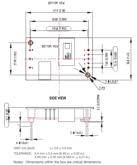 Mechanical Drawing - Advanced Energy / Artesyn AGQ500 Quarter-Brick Isolated DC-DC Converters