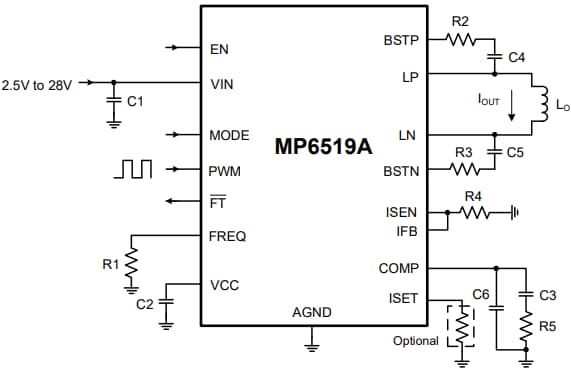 Application Circuit Diagram - Monolithic Power Systems (MPS) MP6519A Full H-Bridge Current Regulators