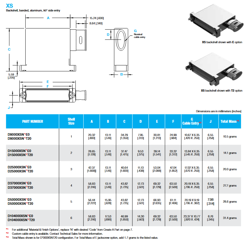Mechanical Drawing - Positronic X-Hood One-Piece Banded D-Sub Backshells