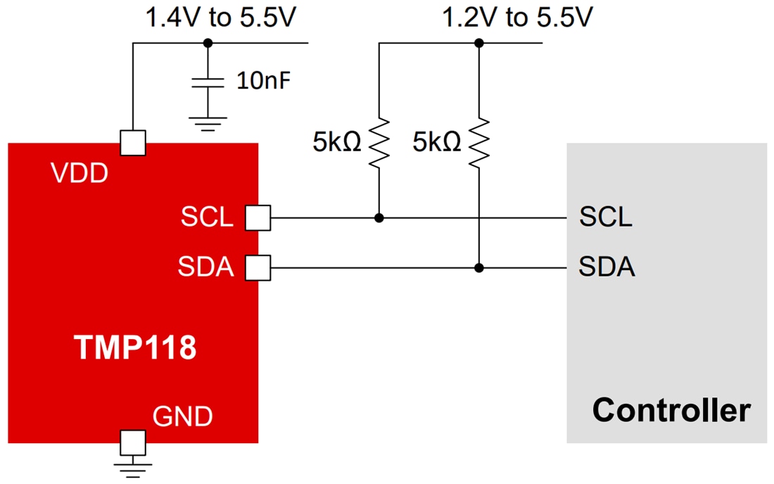 Schematic - Texas Instruments TMP118 I2C Digital Temperature Sensors