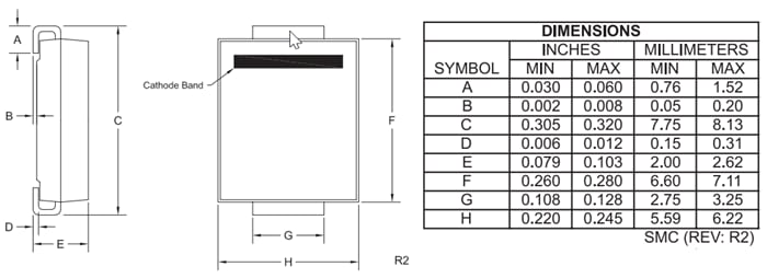 Mechanical Drawing - Central Semiconductor 3SMC Automotive TVS Diodes