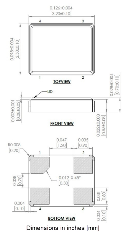Mechanical Drawing - Abracon ABM8N Low ESR Ceramic SMD Crystals