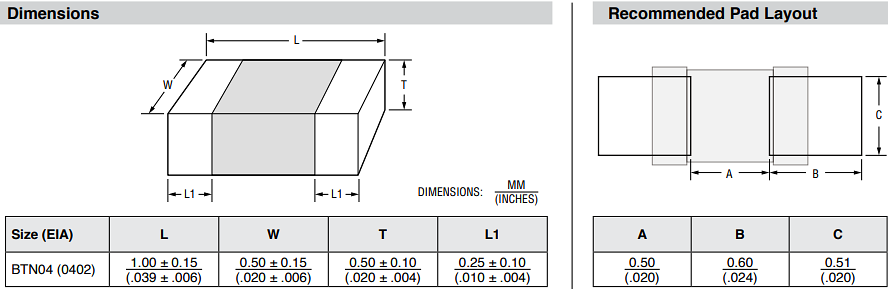 Mechanical Drawing - Bourns BTN04G SMD NTC Thermistors