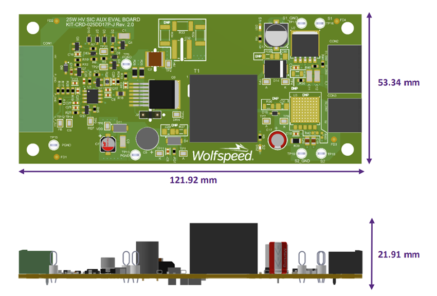 Mechanical Drawing - Wolfspeed 25W Auxiliary Power Flyback Evaluation Platform