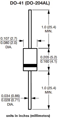 Mechanical Drawing - Vishay 1N3x Glass Passivated Junction Plastic Rectifiers