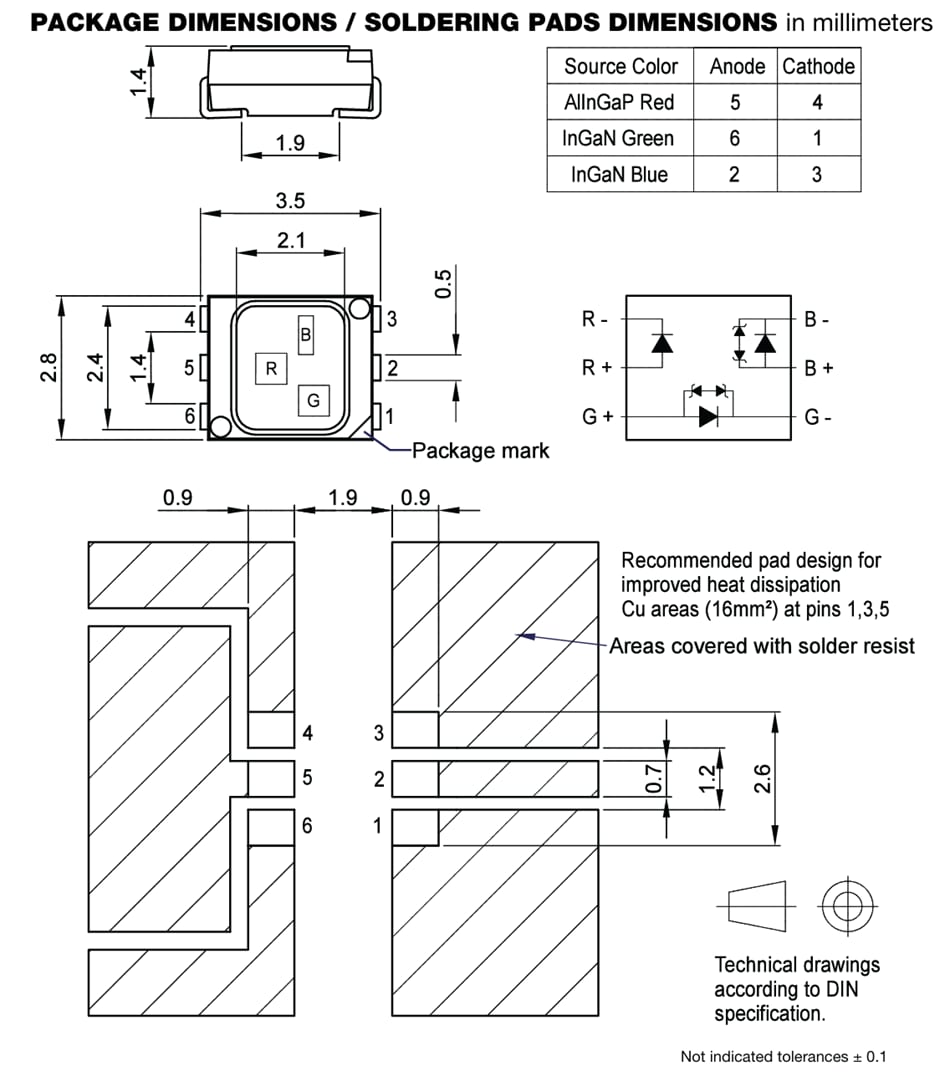 Mechanical Drawing - Vishay Semiconductors VLMRGB6122 Multi-Color PLCC-6 LEDs