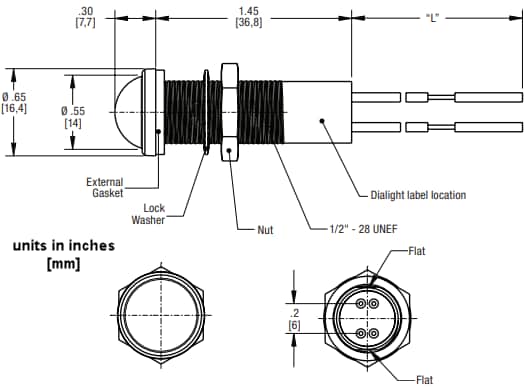 Mechanical Drawing - Dialight 659 Series Watertight Panel Mount Indicators