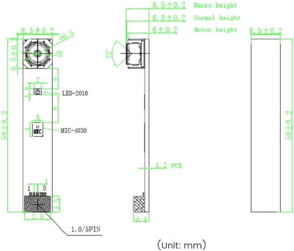 Mechanical Drawing - DFRobot FIT1022 IMX179 8MP Autofocus USB Camera Module