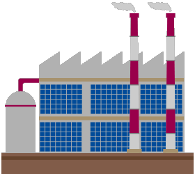 Industrial factory with animated lights turning on in windows